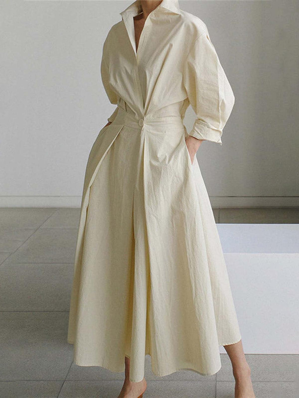 Elsie™ Elegant Button Lapel Midi Dress